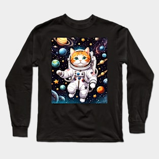 Space Cat Explorer, Graphic Design With Animals Long Sleeve T-Shirt